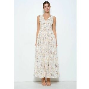 Cream Maxi Sundress V-Neck